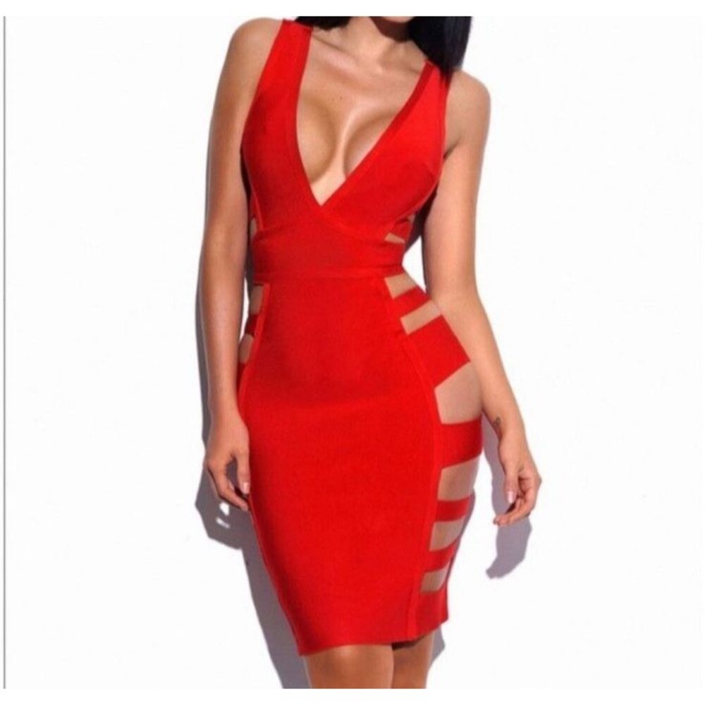 Miss Circle New York Red Bandage Dress Small Bodycon Cutout Cage Cocktail Party